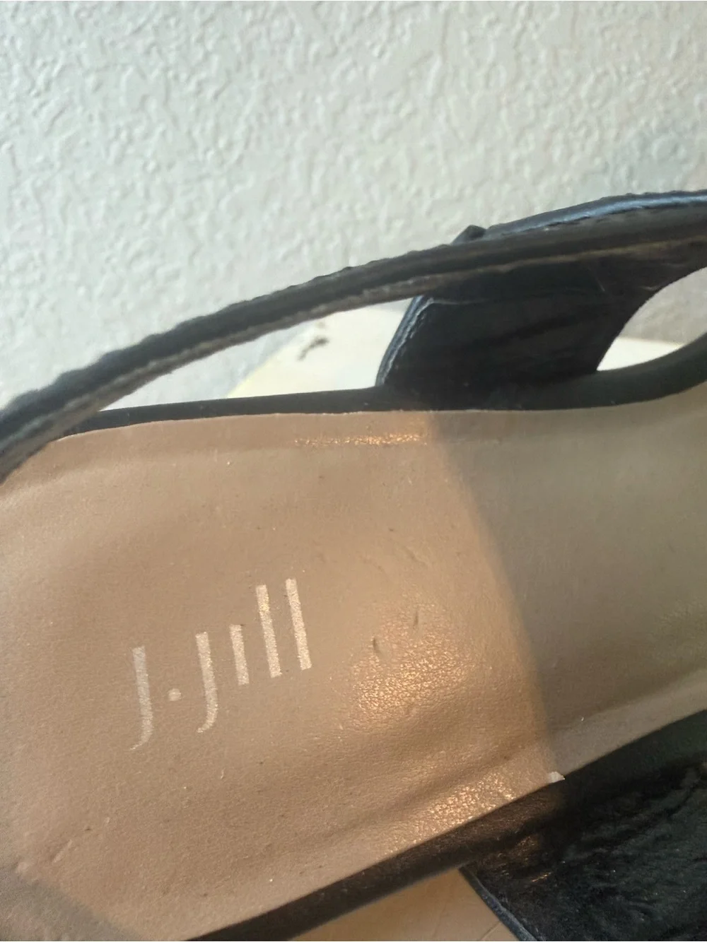 J. Jill Black Leather Platform Sandal with Wood-Tone Wedge